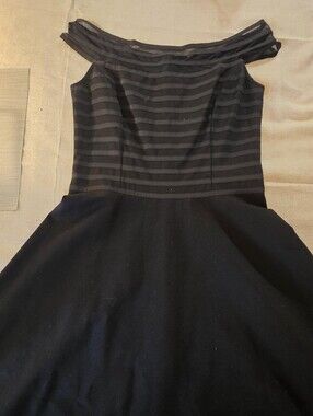 Catherine Malandrino Black Off-Shoulder Striped Fit-and-Flare Dress